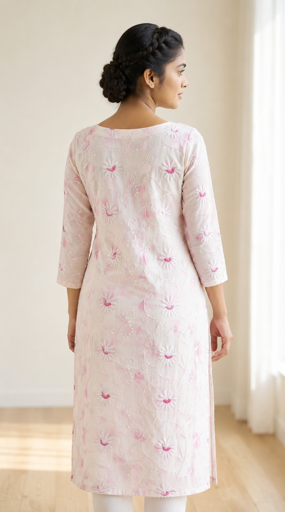Ivory Petals Hand Embroidered Kota Doria Kurta