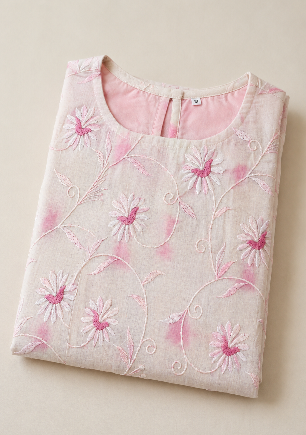 Ivory Petals Hand Embroidered Kota Doria Kurta